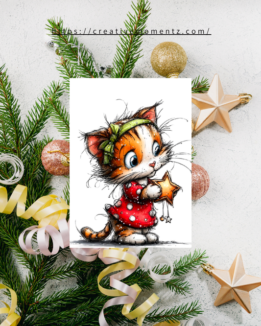 Weihnachtstasse mit süßer Katze & Stern | Niedliche Katzen Tasse Weihnachten | Geschenk für Katzenliebhaber | Xmas Mug | Winter Tasse