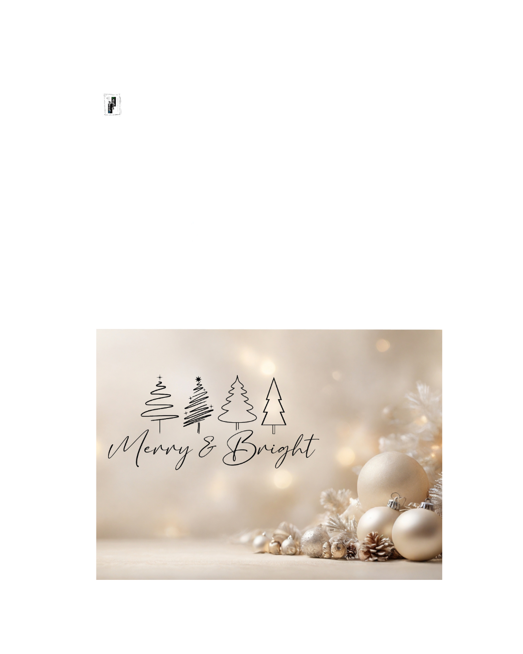 Weihnachtskarte Beige DIN A5 – Elegante Merry & Bright Karte mit Christbaumkugeln | Weihnachtskarte mit Umschlag