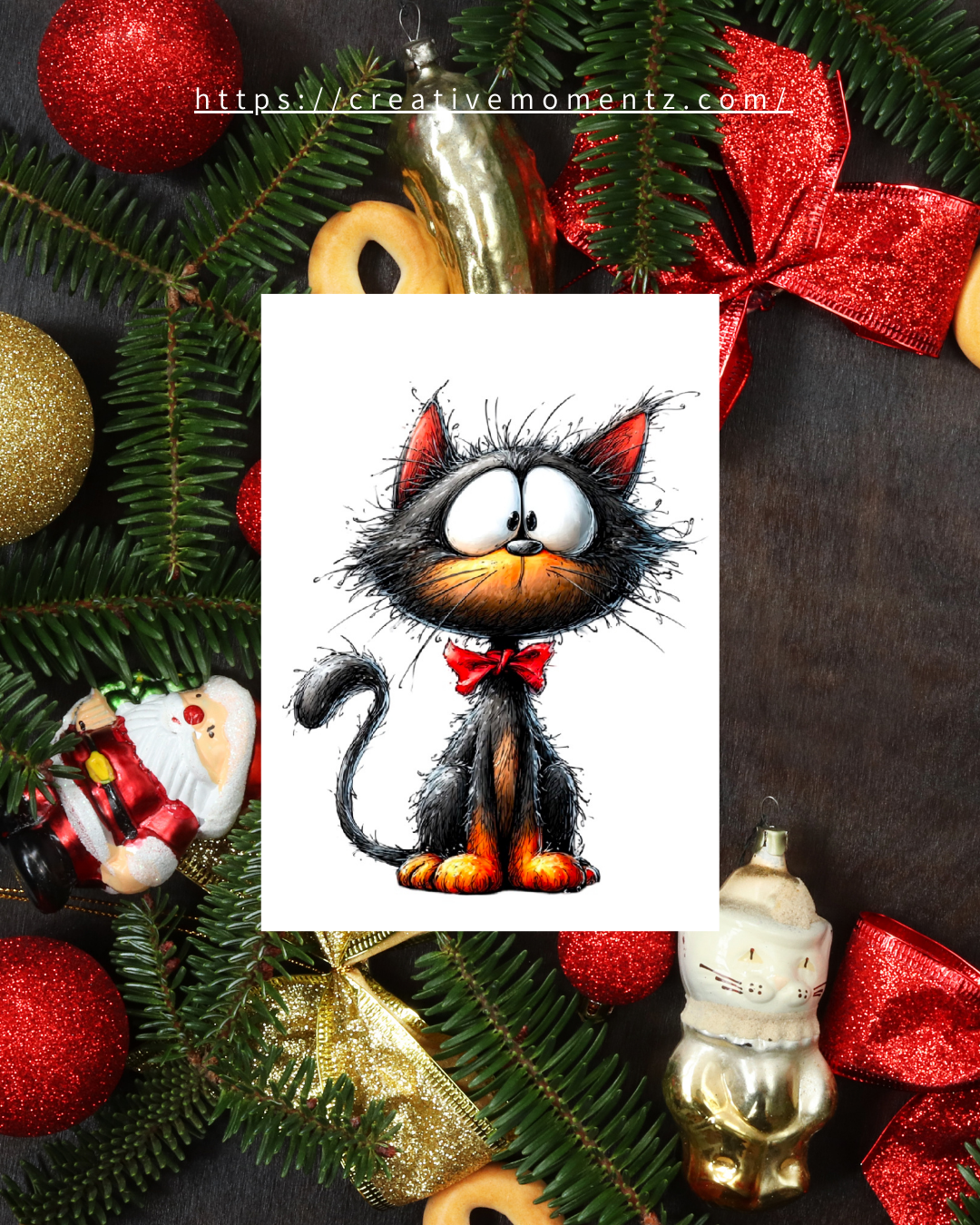 Lustige Katzen Tasse Weihnachten | Süße schwarze Katze mit roter Schleife | Geschenk für Katzenliebhaber | Xmas Mug | Niedliche Tier Tasse