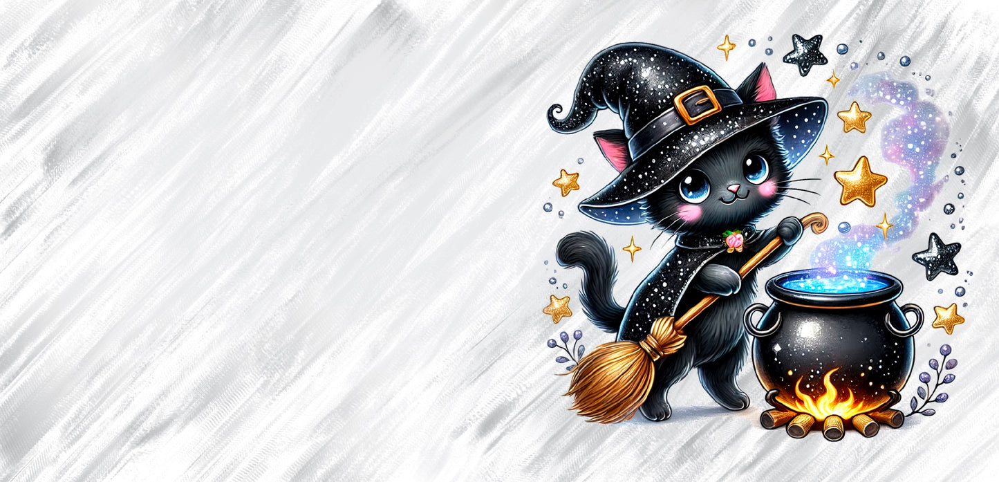 Kawaii Tasse Katze mit Hexenhut & Zauberkessel | Halloween Keramiktasse 330 ml | Geschenkidee für Katzen- Herbstfans