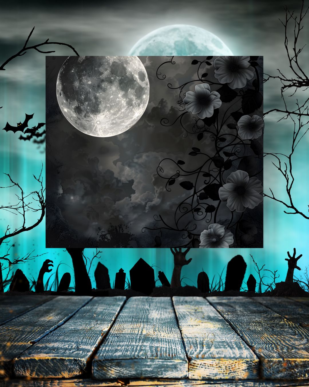 Gothic Tumbler mit Vollmond & Blumen – eleganter Edelstahl-Becher für Halloween & Fantasy-Fans