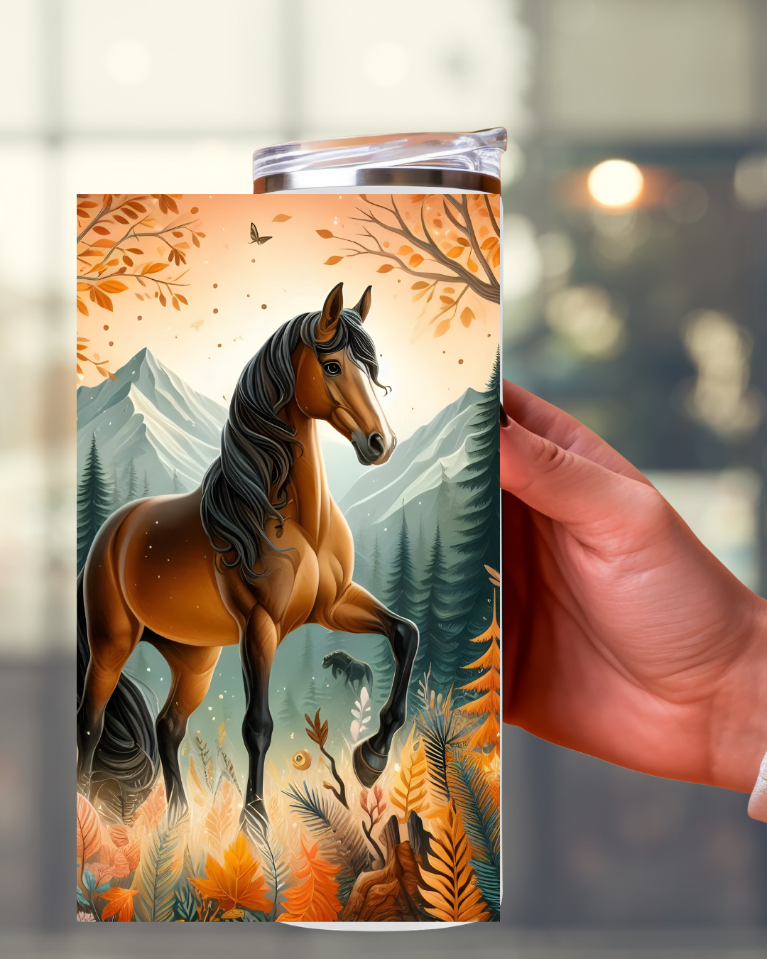 Tier Tumbler „Pferd im Herbst“ – Eleganz und Naturerlebnis in einem Becher