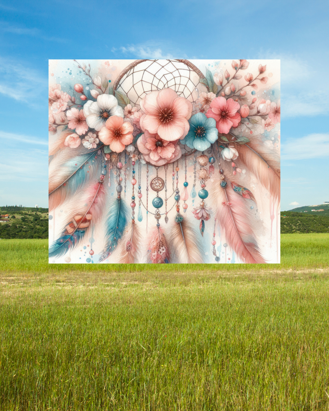 Natur Tumbler mit Blumen- und Traumfänger-Motiv – Stilvoll und praktisch für den Alltag