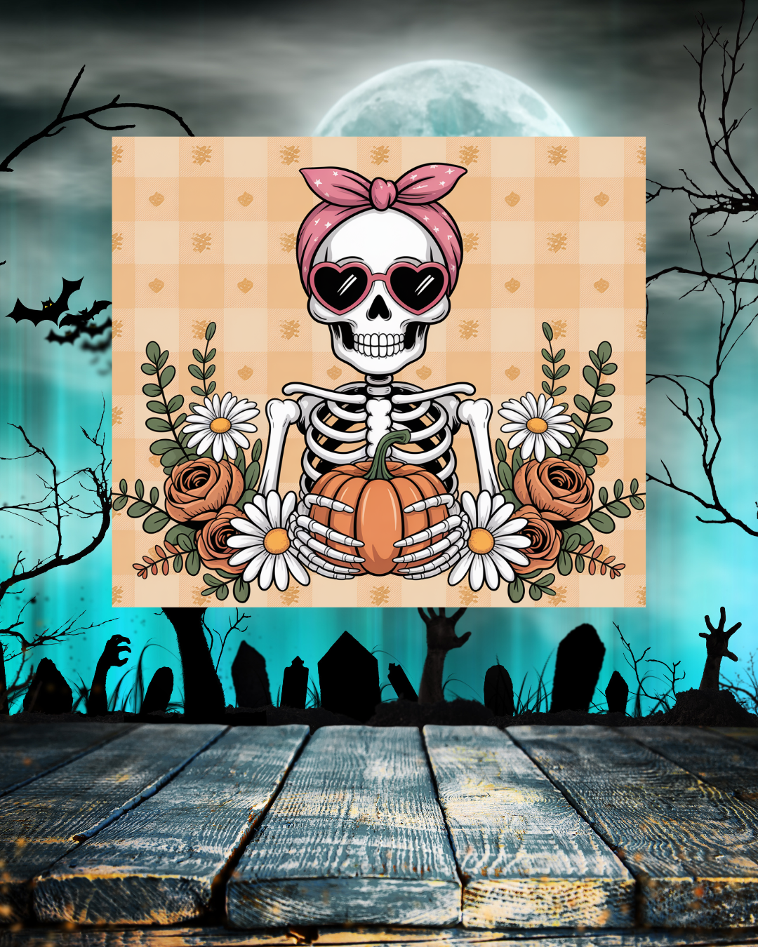 Halloween Tumbler mit Frauen-Skelett und Kürbis-Motiv – Gruselig stylisch und funktional