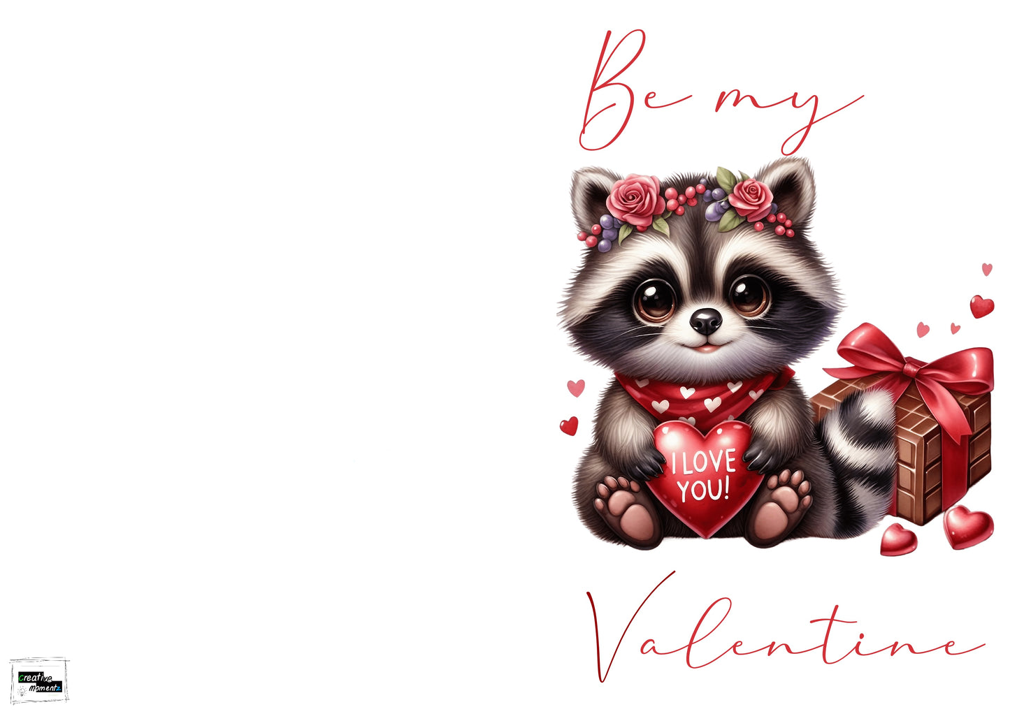 Valentinskarte mit Umschlag – Süßer Waschbär „Be my Valentine“ – Romantische Liebeskarte mit Herz & Geschenk zum Valentinstag