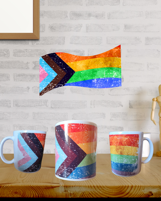 Mug with Progress Pride Flag – LGBTQ+ Coffee Mug – Colorful Pride Mug – Support Mug – Gift Idea