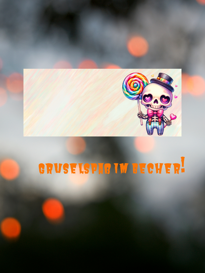 Kawaii Tasse Skelett mit Zylinder & Loli | Halloween Keramiktasse 330 ml | Geschenkidee für Gothic-  Kawaii-Fans