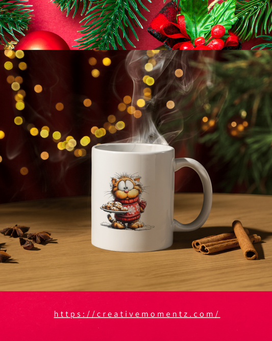Weihnachtstasse mit süßer Katze & Keksen | Lustige Katzen Tasse Weihnachten | Geschenk für Katzenliebhaber | Xmas Mug | Niedliche Winter Tasse