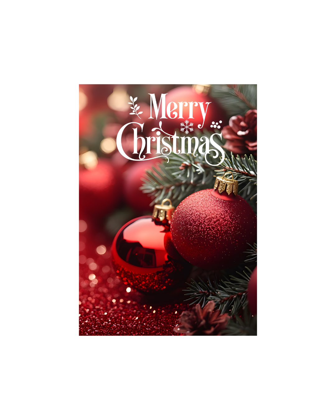 Weihnachtskarte Rot DIN A5 – Edle Merry Christmas Karte mit Christbaumkugeln Glitzer | Weihnachtskarte mit Umschlag