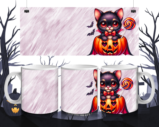 Halloween Tasse mit Katze im Kürbis – Süßes Kawaii Design, Geschenkidee Herbst & Halloween, Spülmaschinenfest  Mikrowellengeeignet