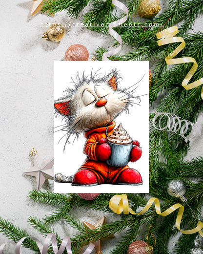 Weihnachtstasse mit süßer Katze & Kakao | Lustige Winter Tasse | Geschenk für Katzenliebhaber | Cozy Xmas Mug | Niedliche Weihnachtsgeschenk Idee