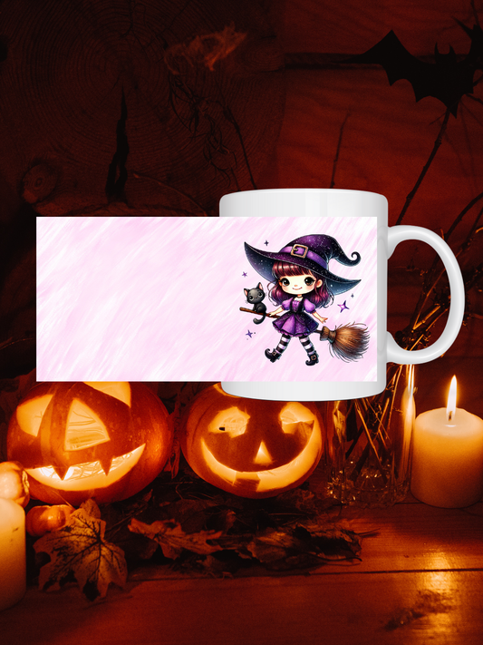 Süße Hexe Tasse mit Besen – Kawaii Halloween & Herbst Design, Geschenkidee für Hexenfans, Spülmaschinenfest  Mikrowellengeeignet