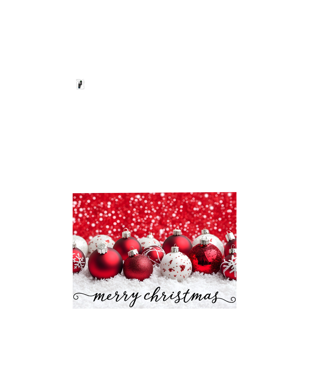 Weihnachtskarte mit roten & weißen Kugeln – Klassische Weihnachtskarte zum Sofort-Download