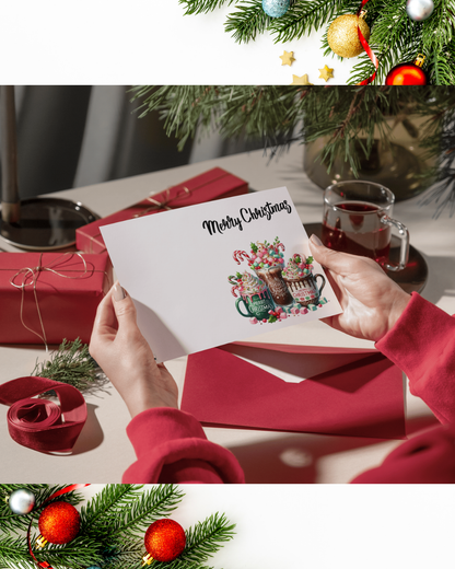 Weihnachtskarte mit Kakao & Zuckerstangen – Süße Weihnachtskarte zum Sofort-Download