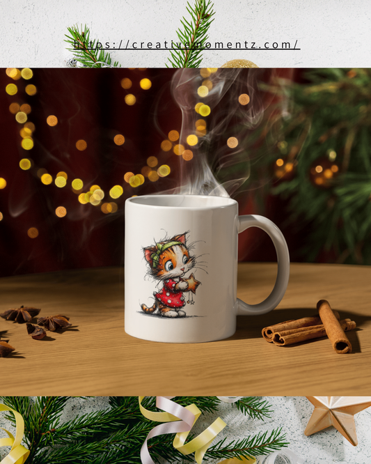 Weihnachtstasse mit süßer Katze & Stern | Niedliche Katzen Tasse Weihnachten | Geschenk für Katzenliebhaber | Xmas Mug | Winter Tasse