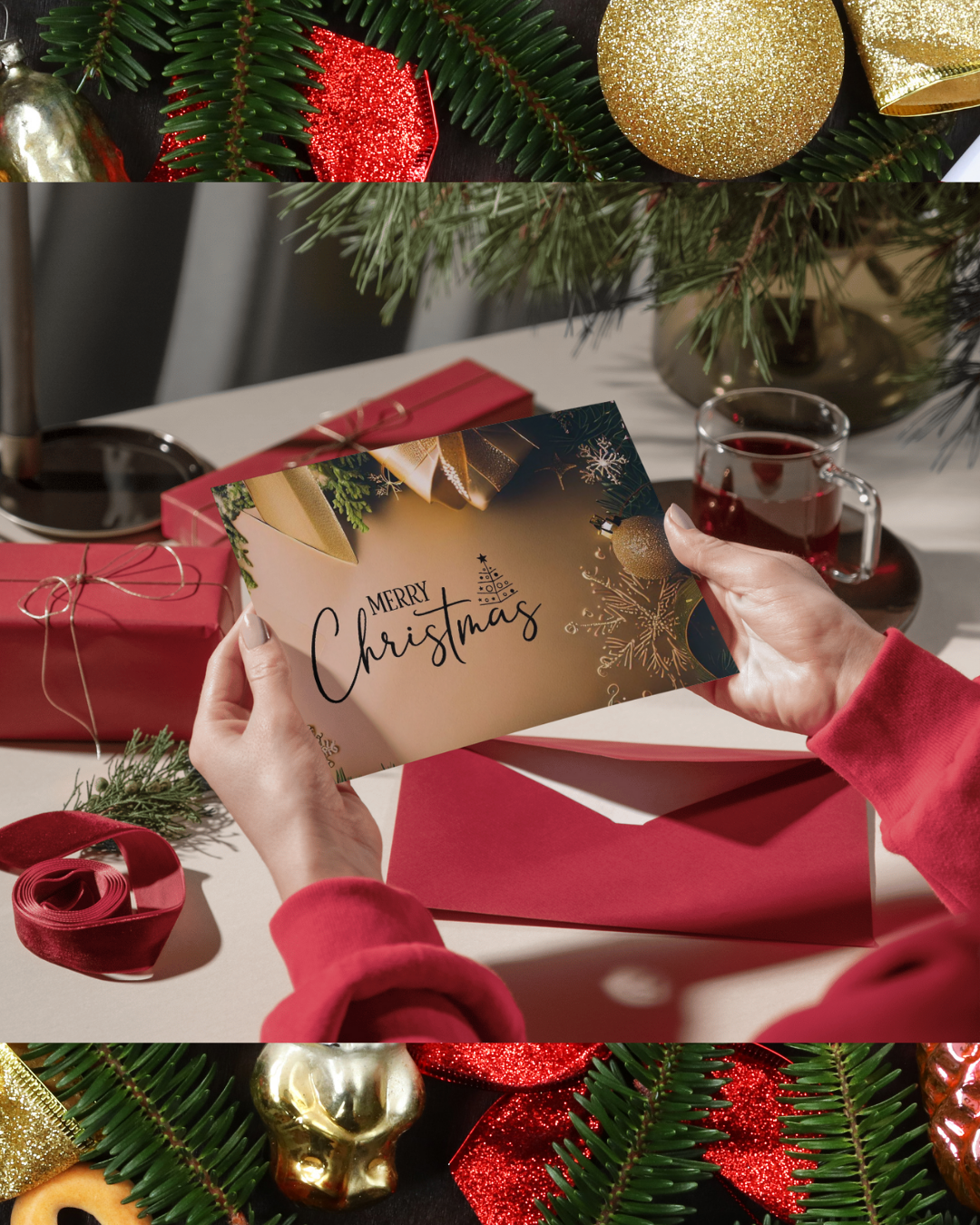 Edle Weihnachtskarte in Gold – Stilvolle Weihnachtskarte zum Sofort-Download