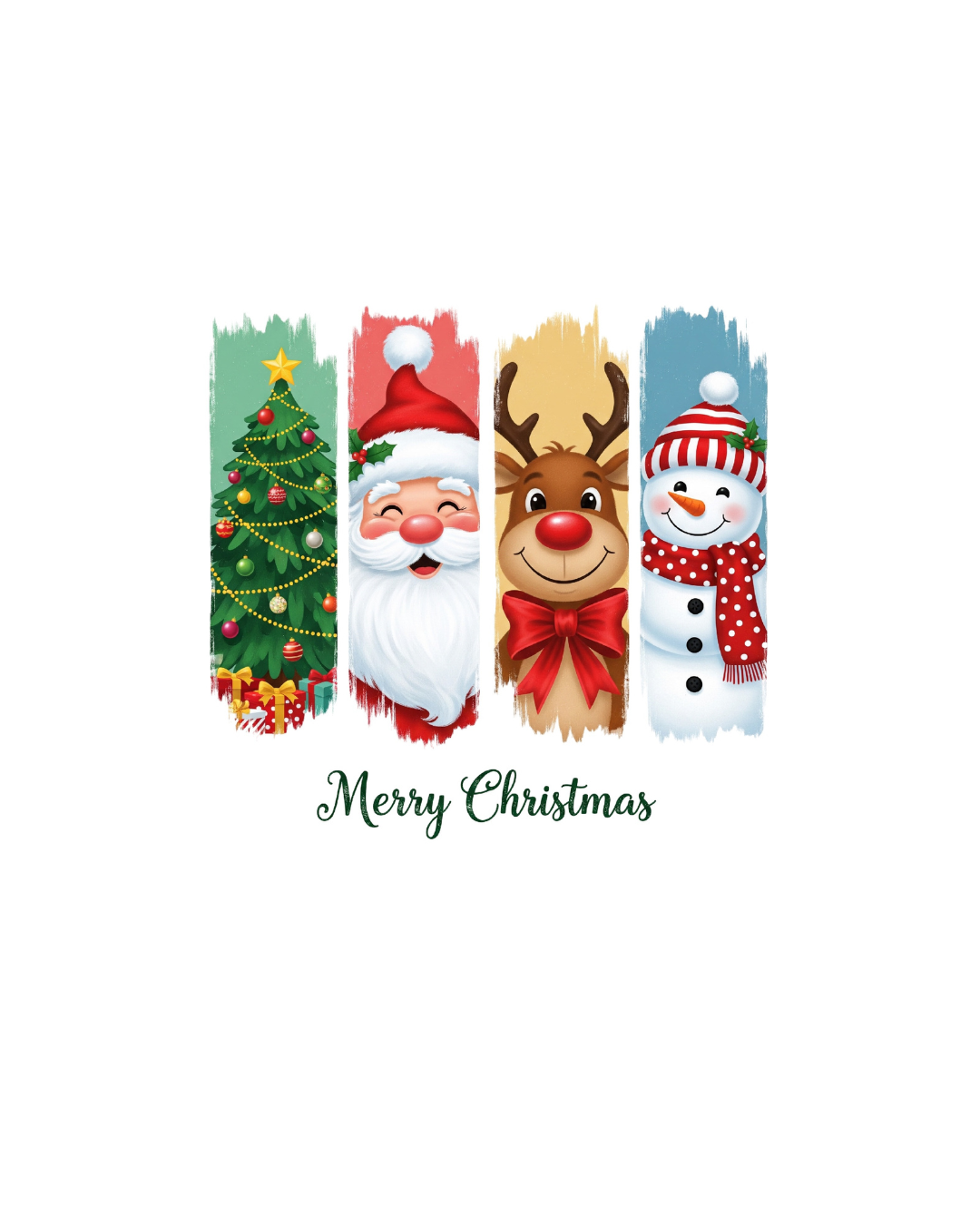 Fröhliche Weihnachtskarte mit Weihnachtsmann, Rentier & Schneemann – Lustige Weihnachtskarte zum Sofort-Download