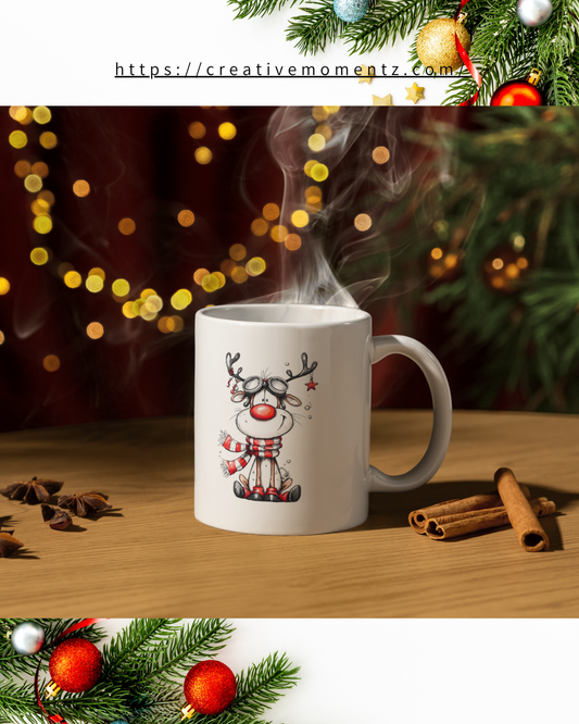 Weihnachtstasse mit Rentier | Lustige Xmas Mug | Süße Winter Tasse mit Rentier und Schal | Geschenk für Kollegen, Freunde & Familie | Weihnachts Deko Tasse