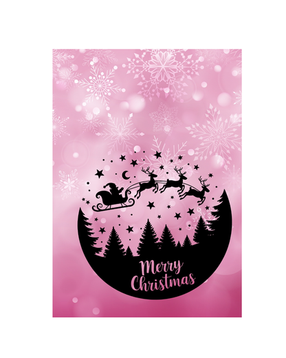 Pinke Weihnachtskarte mit Weihnachtsmann & Rentieren – Moderne Weihnachtskarte zum Sofort-Download