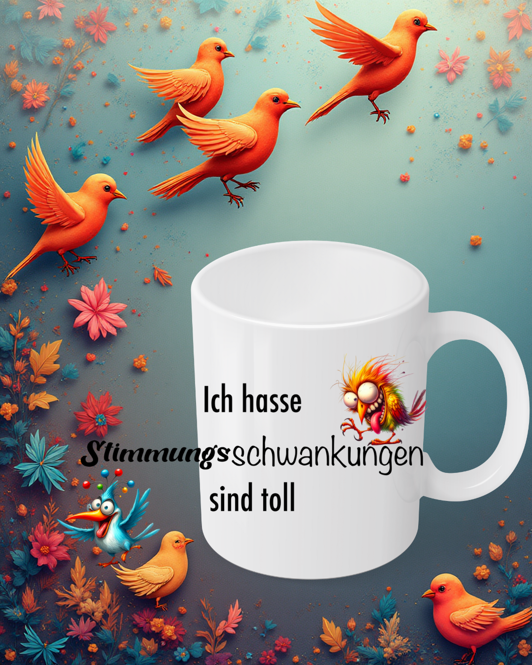 Funny Mug "I hate mood swings – they're great" - Funny gift idea with bird - Coffee mug for office &amp; home