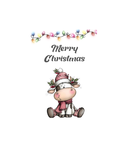Lustige Weihnachtskarte mit Kuh – Weihnachtskarte zum Sofort-Download