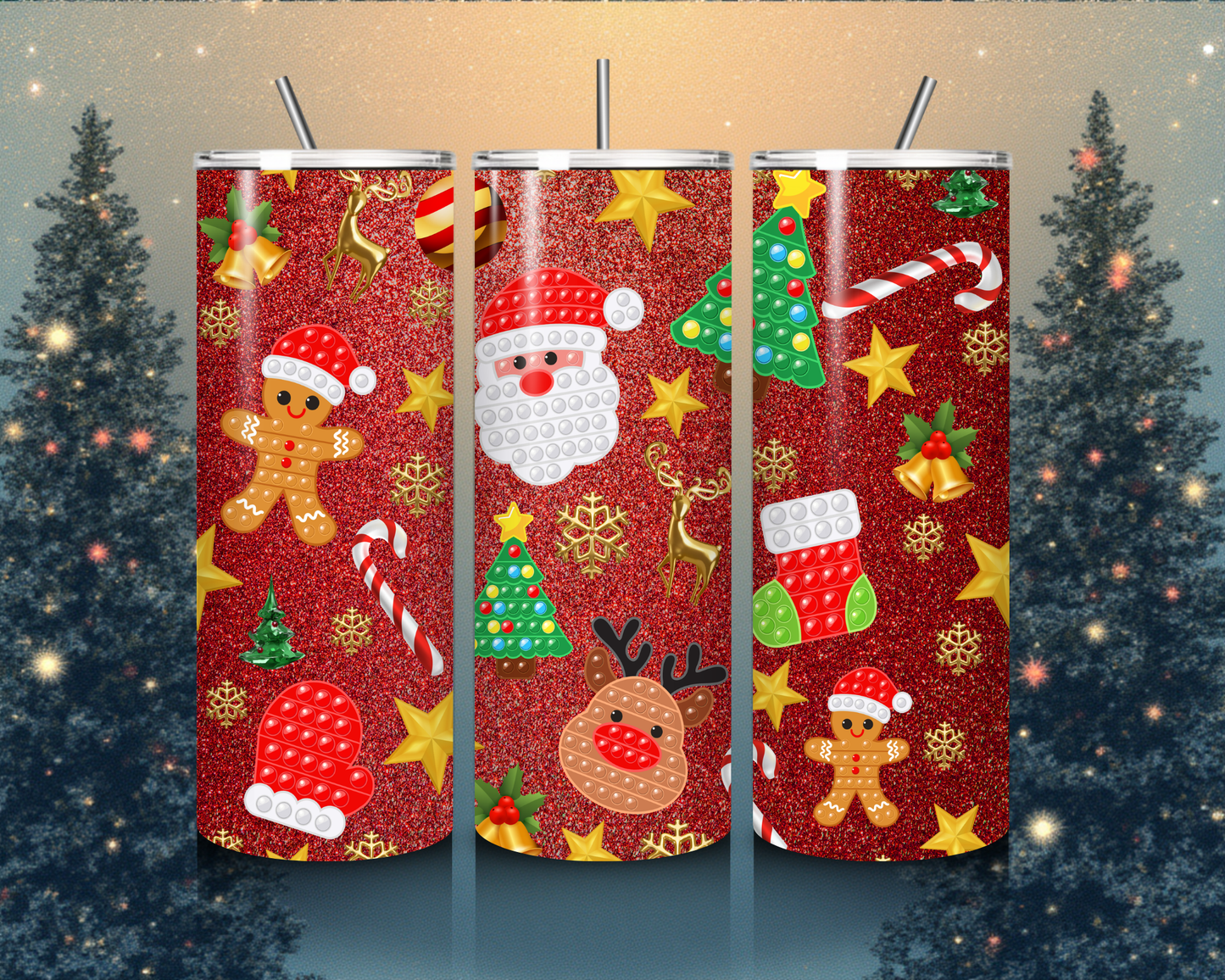 🎄✨ Pop-It Christmas Tumbler in Rot – Glitzer, Freude &amp; Festtagsstimmung pur! 🎅