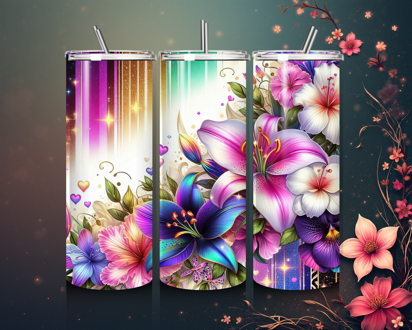 Blumen Tumbler mit buntem Blumenmuster – Farbe und Stil für unterwegs