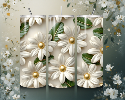 Eleganter Blumen Tumbler mit weißem Blumendesign – Stilvolles Accessoire für jeden Tag