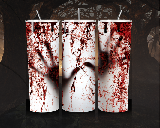 Stilvoller Halloween Tumbler mit Bluthand-Motiv – Perfekt für die Halloween-Saison