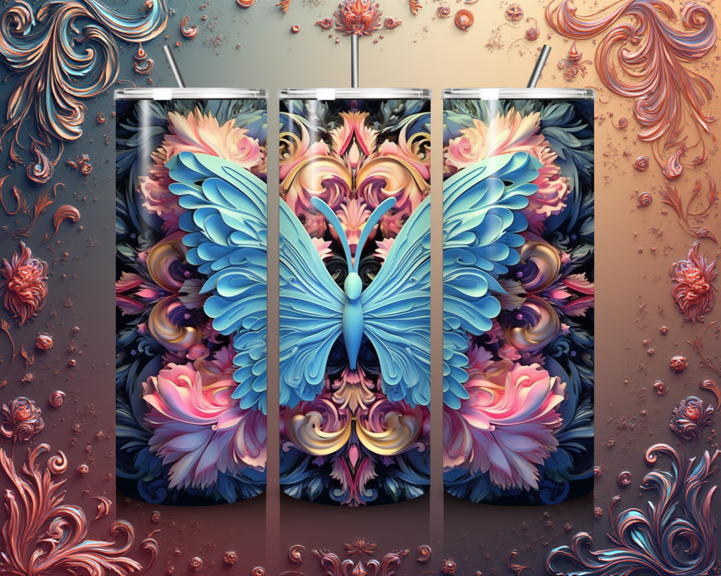 Tier Tumbler mit blauem Schmetterling – Stilvolles und langlebiges Trinkgefäß