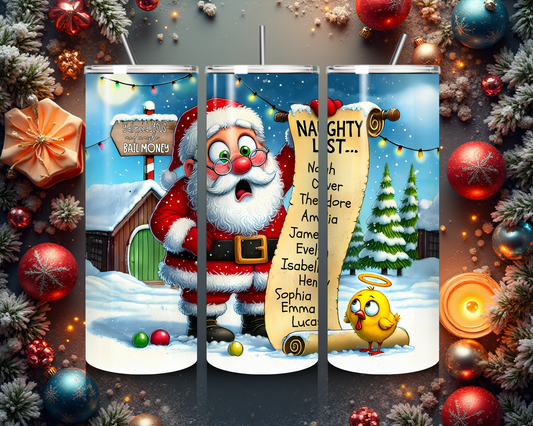 🎅 “Naughty List” Christmas Tumbler von Creative Momentz – Humorvoller Weihnachtsbecher für Freigeister 🎄