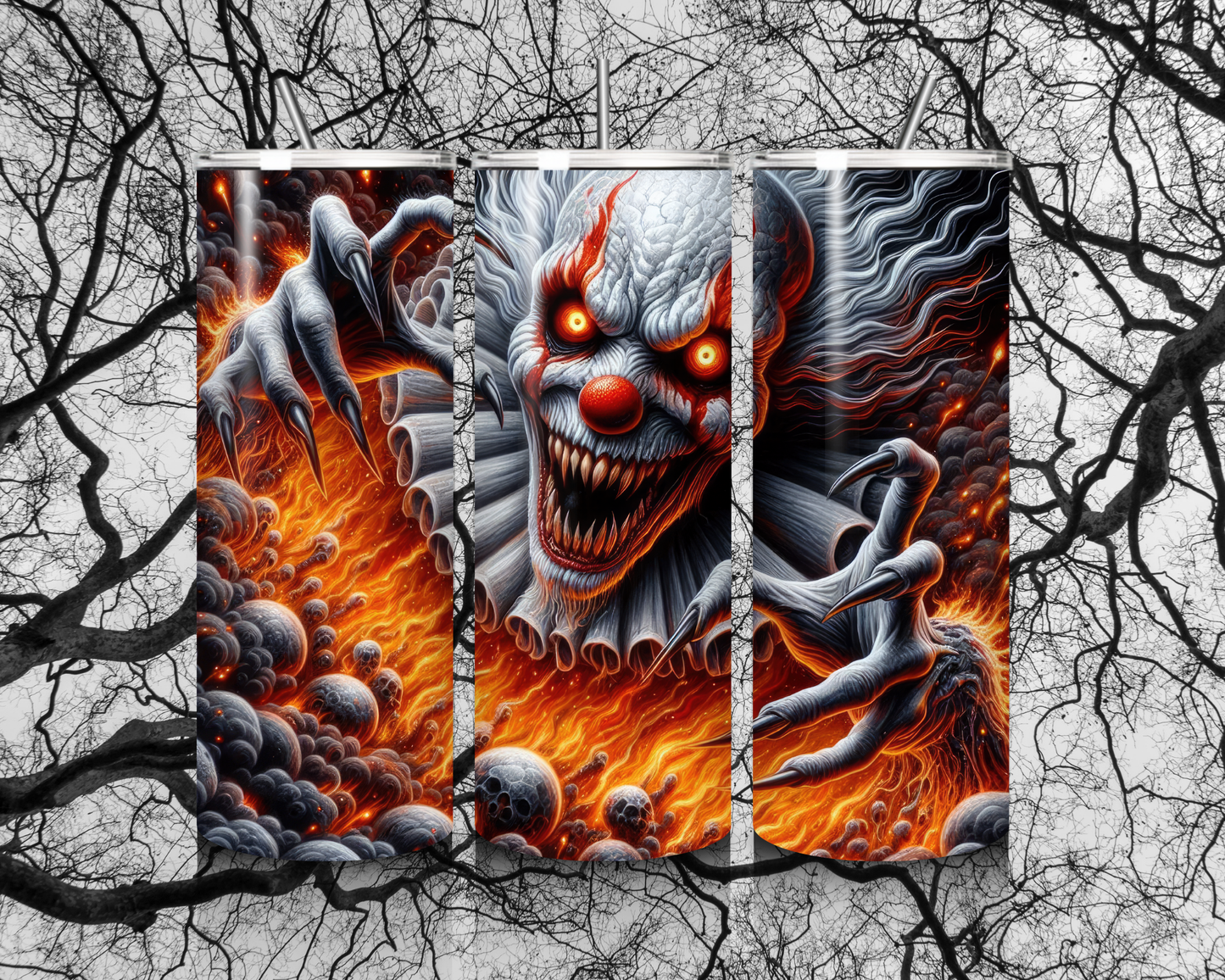 Horror Tumbler mit gruseligem Clown – Halloween Becher aus Edelstahl für echte Horror-Fans