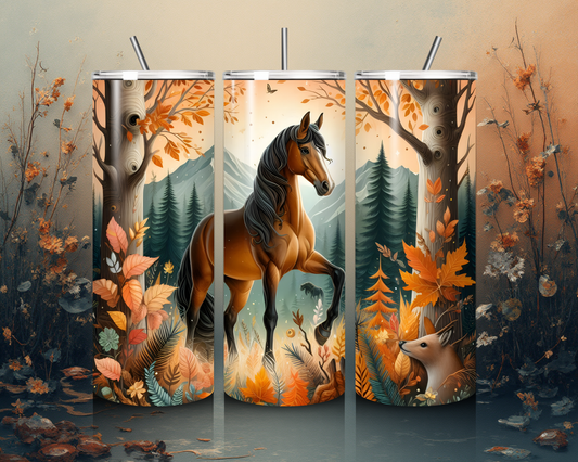 Tier Tumbler „Pferd im Herbst“ – Eleganz und Naturerlebnis in einem Becher