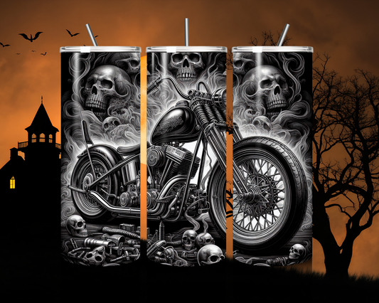 Horror Tumbler mit Totenkopf-Motorrad – düsteres Design für Biker & Halloween-Fans