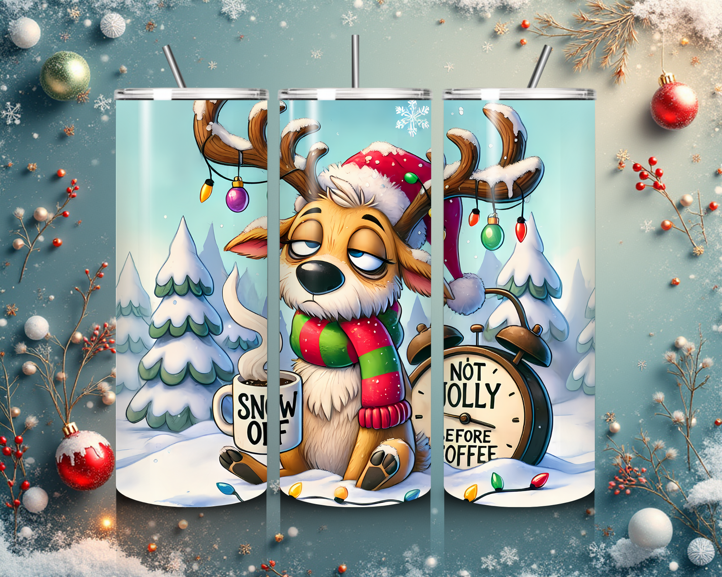 🎄 "Not Jolly Before Coffee" Weihnachts-Tumbler – Lustiger Rentier-Becher für Kaffeeliebhaber ☕✨