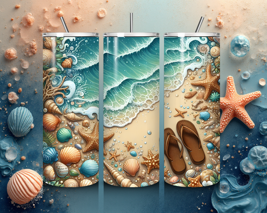 Beach Tumbler „Strand Muscheln“ – Maritime Eleganz für heiße und kalte Getränke