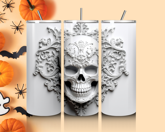 Halloween Tumbler mit weißem Totenkopf-Design – Funktionalität trifft gruselige Ästhetik
