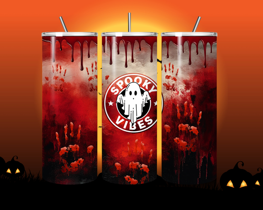 Halloween Tumbler - Spooky Vibes: Gruseliger Thermobecher mit blutigen Handabdrücken