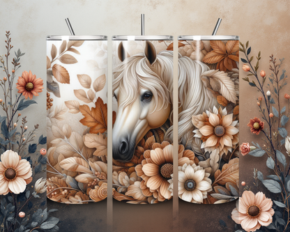 Tumbler mit detailreichem Pferdekopf und floralen Akzenten – Stilvoll und funktional