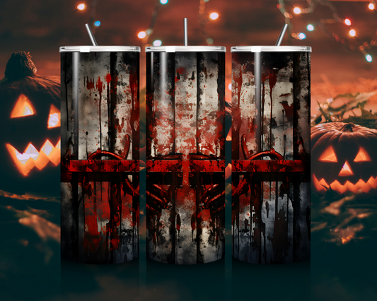 Halloween Tumbler „Blutige Verriegelung“ – Gruseliges Design trifft auf höchste Funktionalität