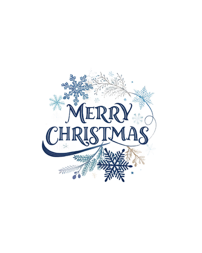 Weihnachtskarte Blau DIN A5 – Edle Merry Christmas Karte mit Schneeflocken & Winterzweigen | Weihnachtskarte mit Umschlag