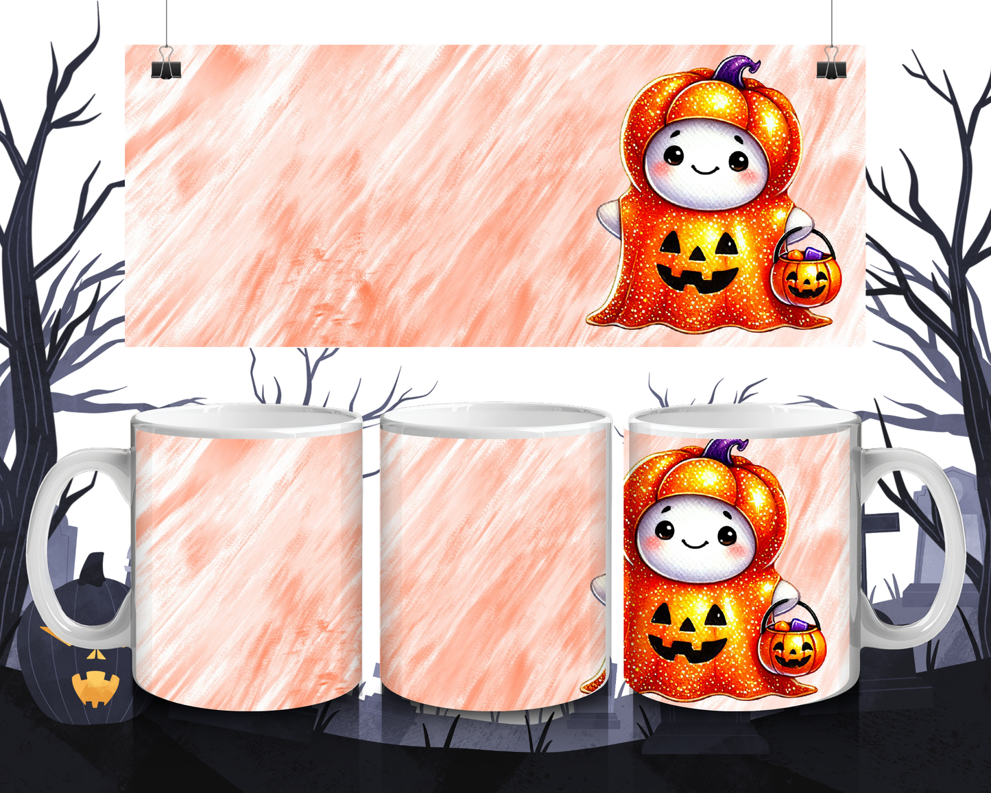 Süßer Geist im Kürbiskostüm Tasse – Kawaii Halloween & Herbst Design, Geschenkidee für Kinder  Spooky Fans, Spülmaschinenfest