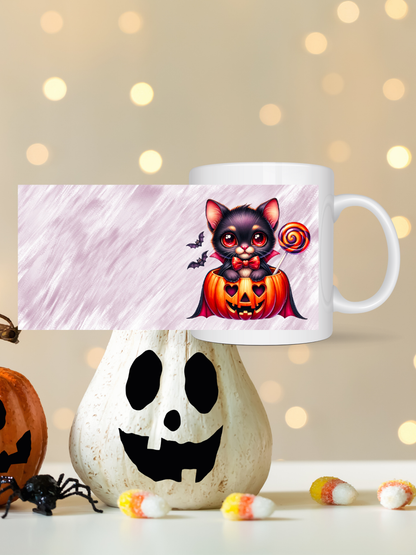 Halloween Tasse mit Katze im Kürbis – Süßes Kawaii Design, Geschenkidee Herbst & Halloween, Spülmaschinenfest  Mikrowellengeeignet
