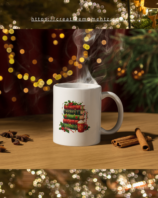 Weihnachtstasse für Buchliebhaber | „All Booked for Christmas“ | Cozy Xmas Mug | Geschenk für Leseratten & Bibliophile | Bücher Tasse Weihnachten