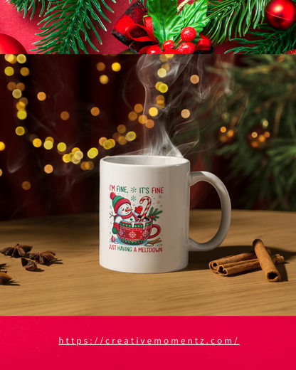 Lustige Schneemann-Weihnachtstasse – "I’m Fine, It’s Fine" – Perfekt für Humor-Liebhaber! 🎄☕