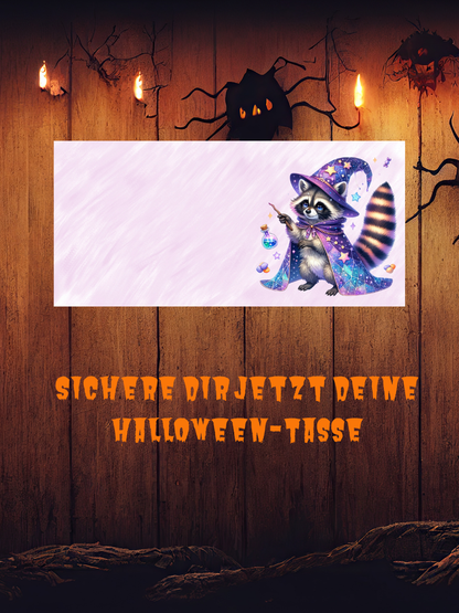 Waschbär-Zauberer Tasse – Süßes Kawaii Halloween & Herbst Design, Geschenkidee für Tier-  Fantasy-Fans, Spülmaschinenfest