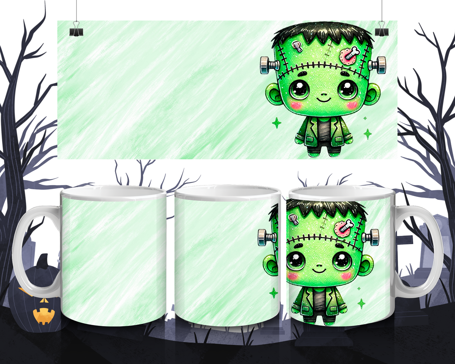 Kawaii Tasse Süßer Frankenstein | Halloween Keramiktasse 330 ml | Lustiges Monster  Geschenkidee für Kinder & Erwachsene