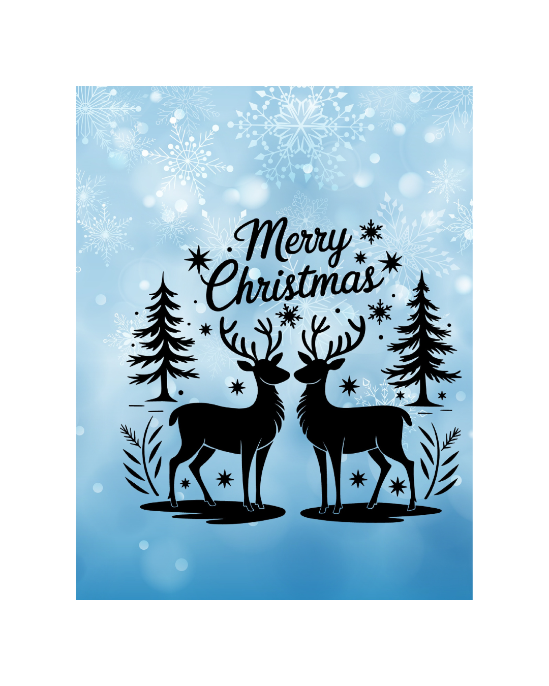 Blaue Weihnachtskarte mit Rentieren – Winterliche Weihnachtskarte zum Sofort-Download