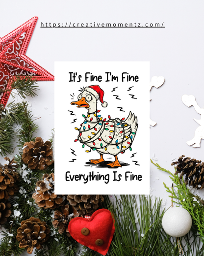 Lustige Weihnachts Tasse „It’s Fine I’m Fine“ | Gans mit Lichterkette | Humorvolle Xmas Mug | Geschenk für Kollegen, Freunde & Familie