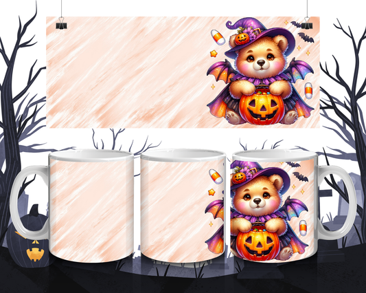 Kawaii Tasse Teddybär im Halloweenkostüm mit Kürbis | Süße Keramiktasse 330 ml | Geschenkidee für Kinder & Erwachsene